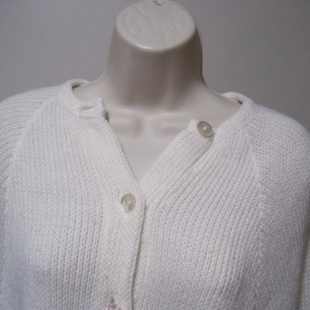 Vintage Unbranded Women's Size Large Cream Knit Arm Holes Button Sweater Poncho - Picture 5 of 8